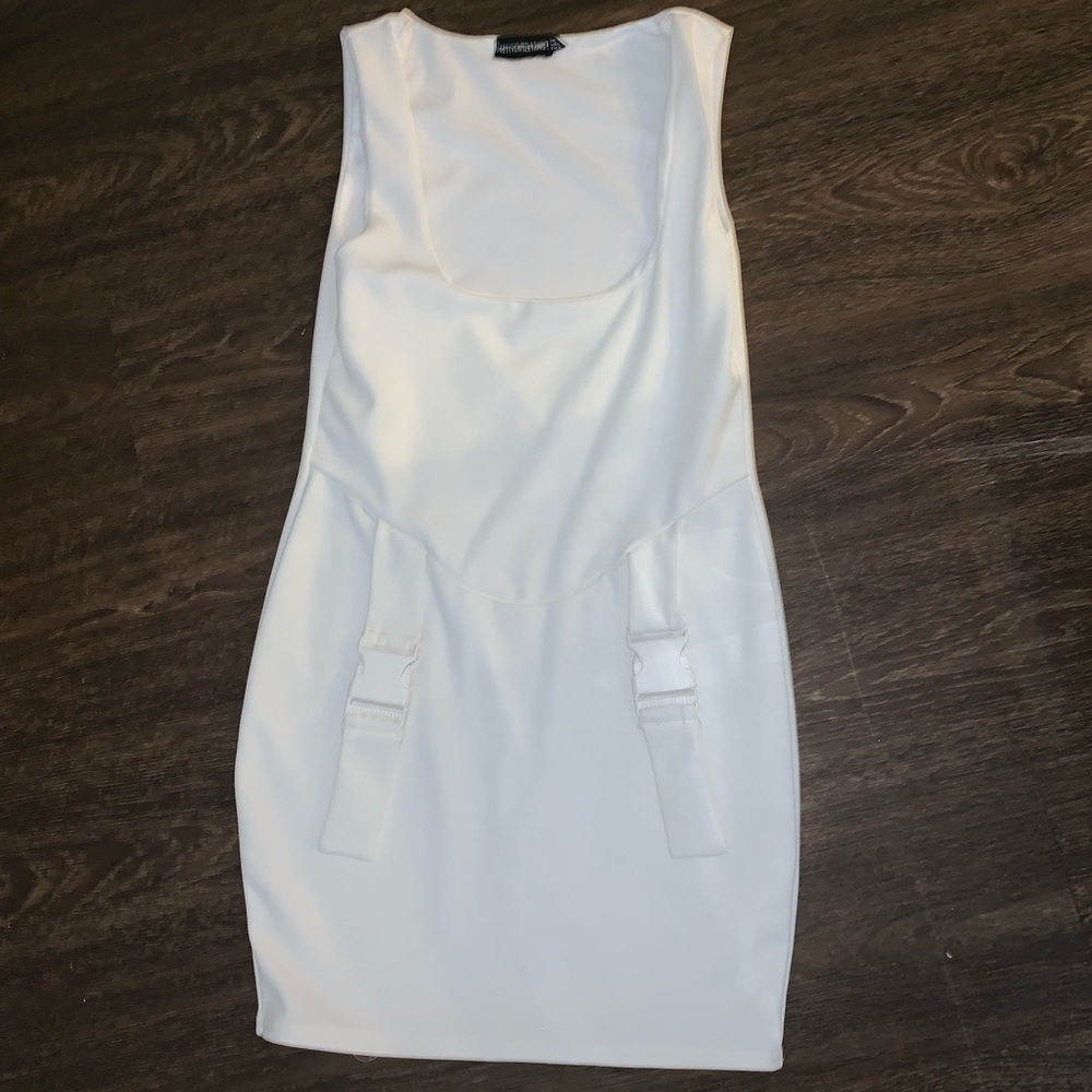 White Buckle Body Con Dress